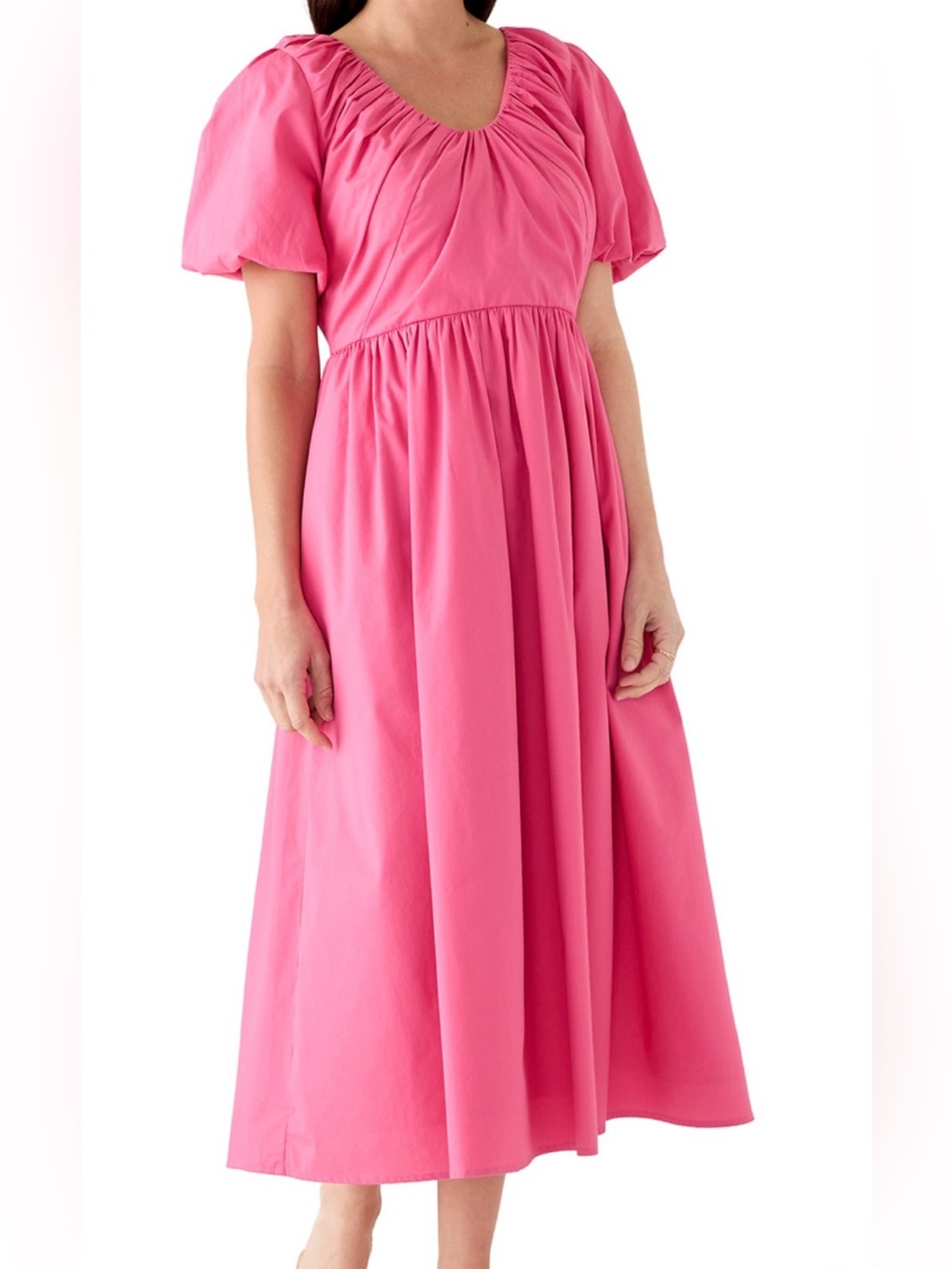 crown & ivy Pink Puff-Sleeve Midi Dress